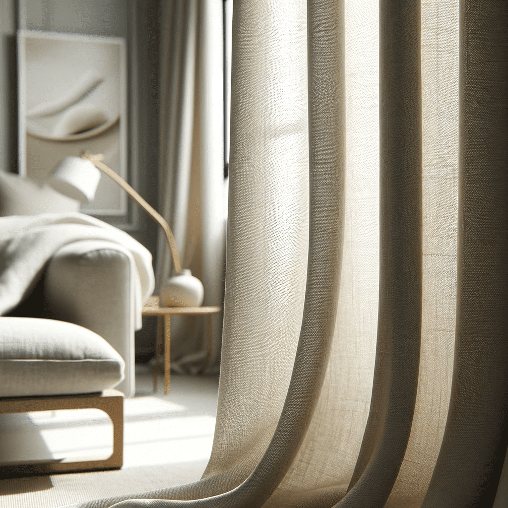 Primer plano de cortinas minimalistas en interior chic | Persianas DF