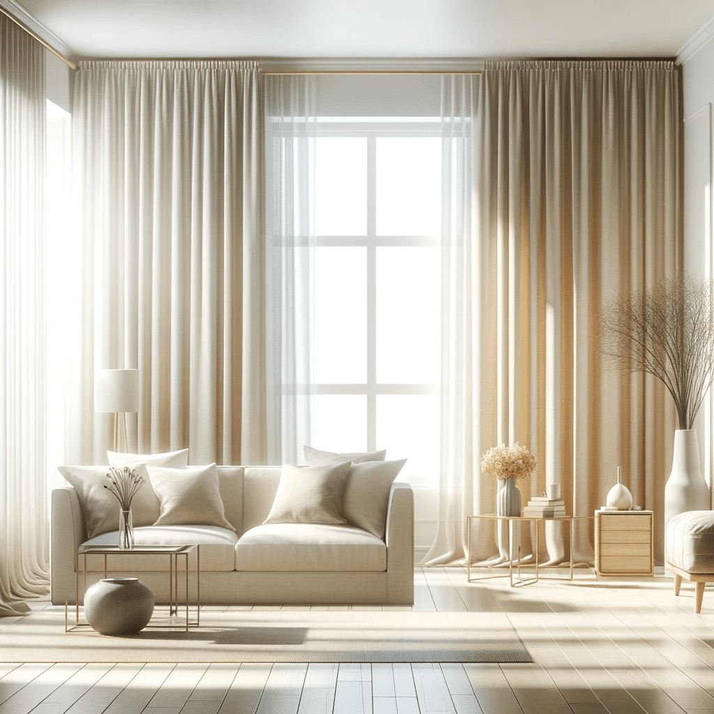 Salón luminoso y tranquilo con cortinas minimalistas | Persianas DF