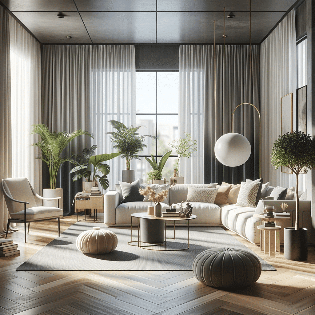 Salón moderno decorado con elegantes cortinas contemporáneas | Persianas DF