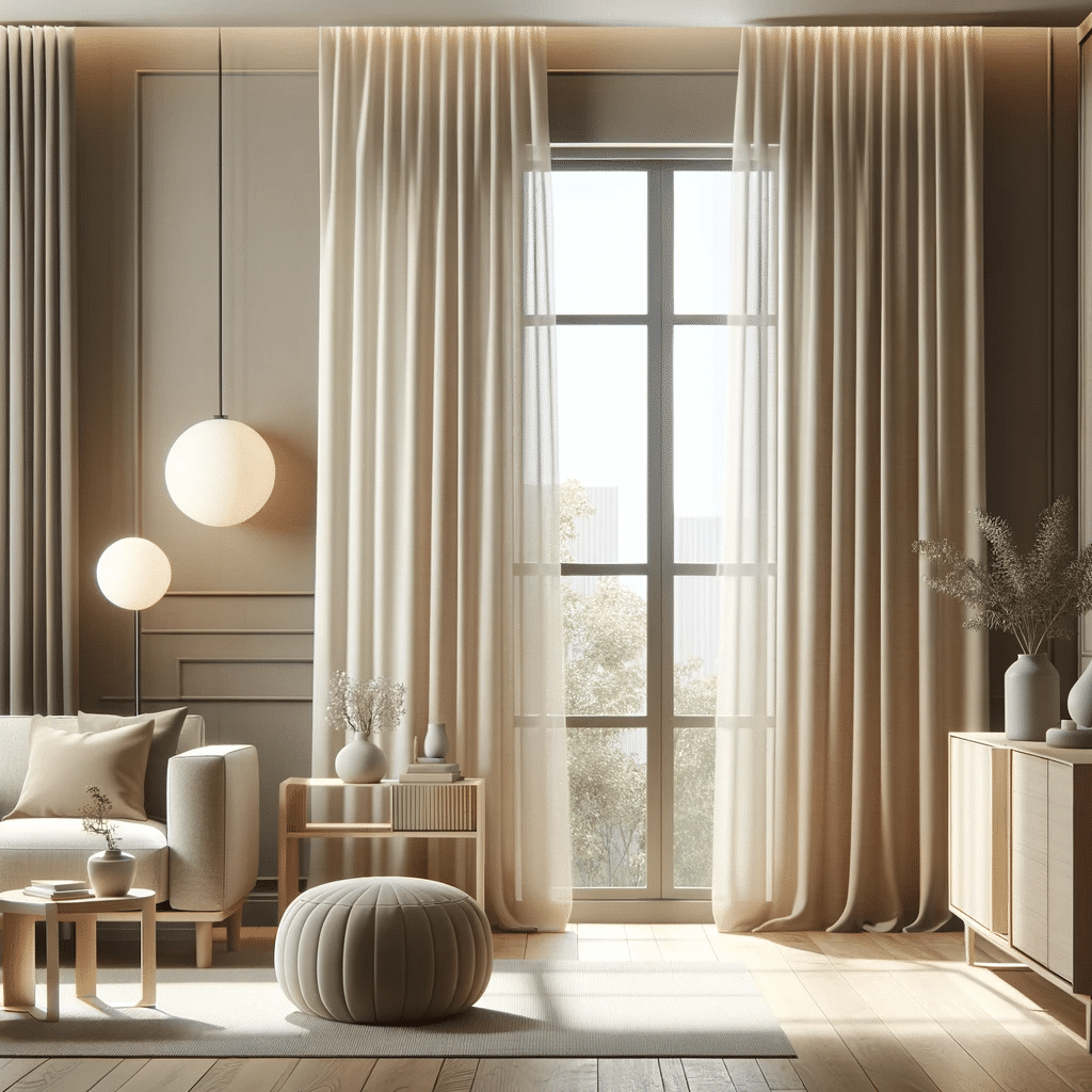 Elegante sala con cortinas minimalistas neutras | Persianas DF