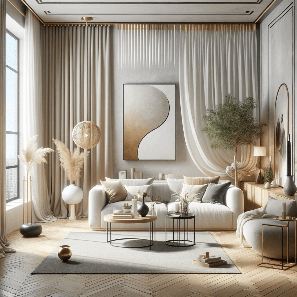 Habitación elegante con cortinas minimalistas y decoración | Persianas DF