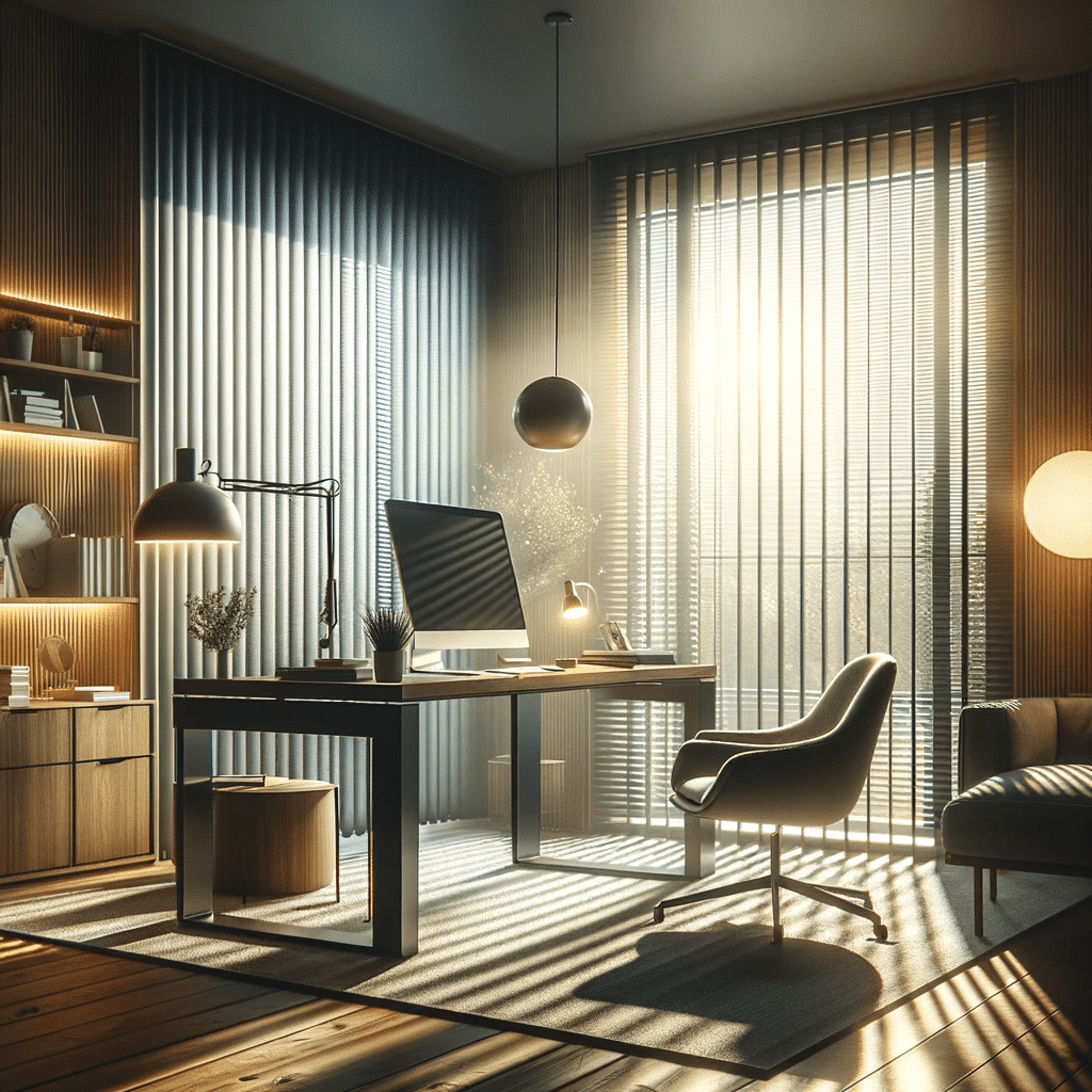 Oficina en casa con cortinas innovadoras. Tendencias en cortinas con detalles de interiorismo para usuarios. | Persianas CDMX.