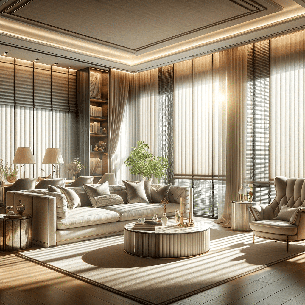 Sala lujosa con persiana ajustables. Sheer elegance tipos de persianas modernas luz solar cortinas espacios ñuz y la privacidad amplia variedad de colores habitaciones pieza razón mecanismo | Persianas CDMX.