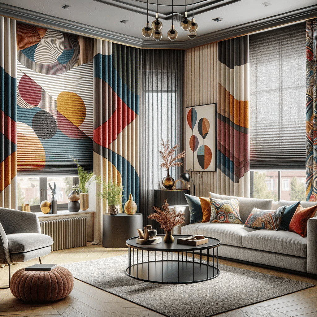 Sala con persiana coloridas y combinadas | Persianas CDMX.