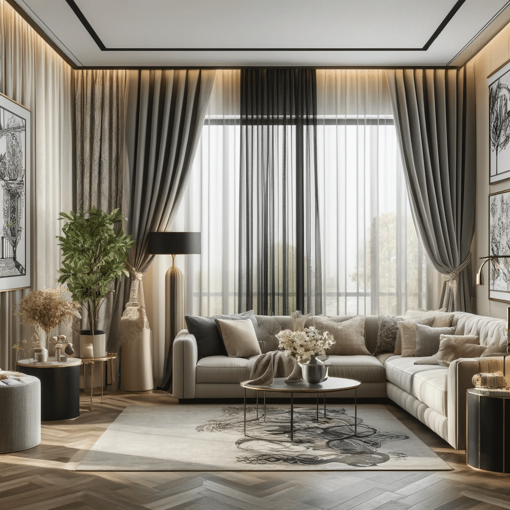 Salón elegante con cortinas personalizadas. Medidas de instalación, elementos para ideas de medio ambiente | Persianas CDMX.