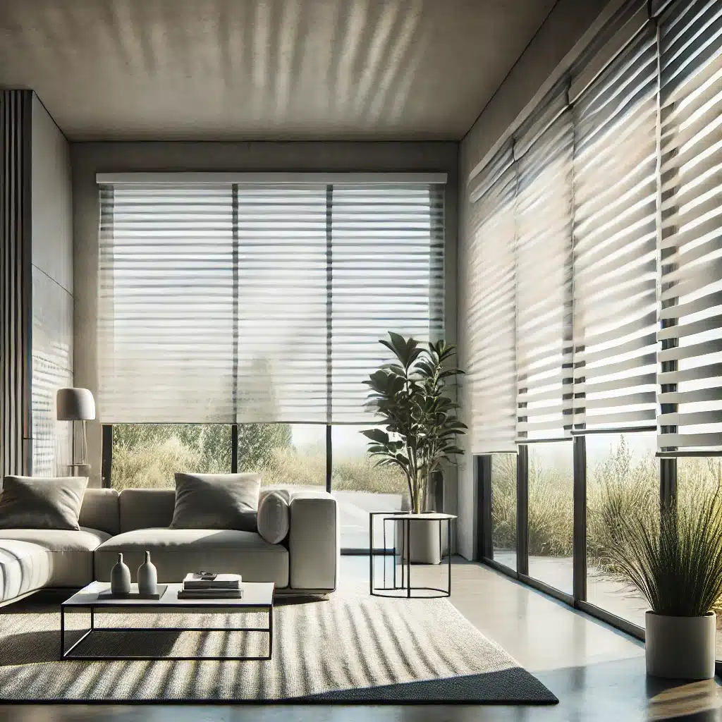 Sala moderna con persianas enrollables y luz natural | Persianas CDMX