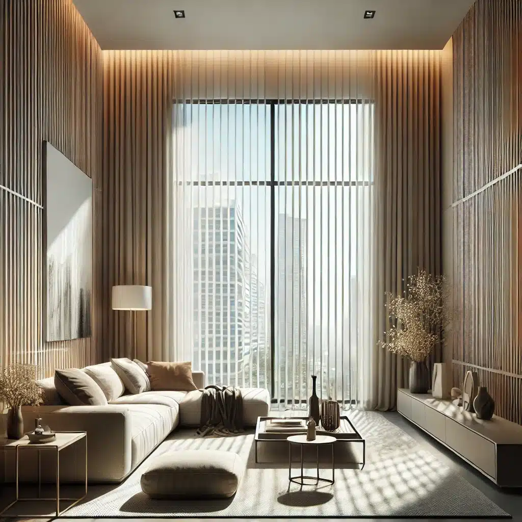 Sala amplia con persianas verticales modernas | Persianas CDMX