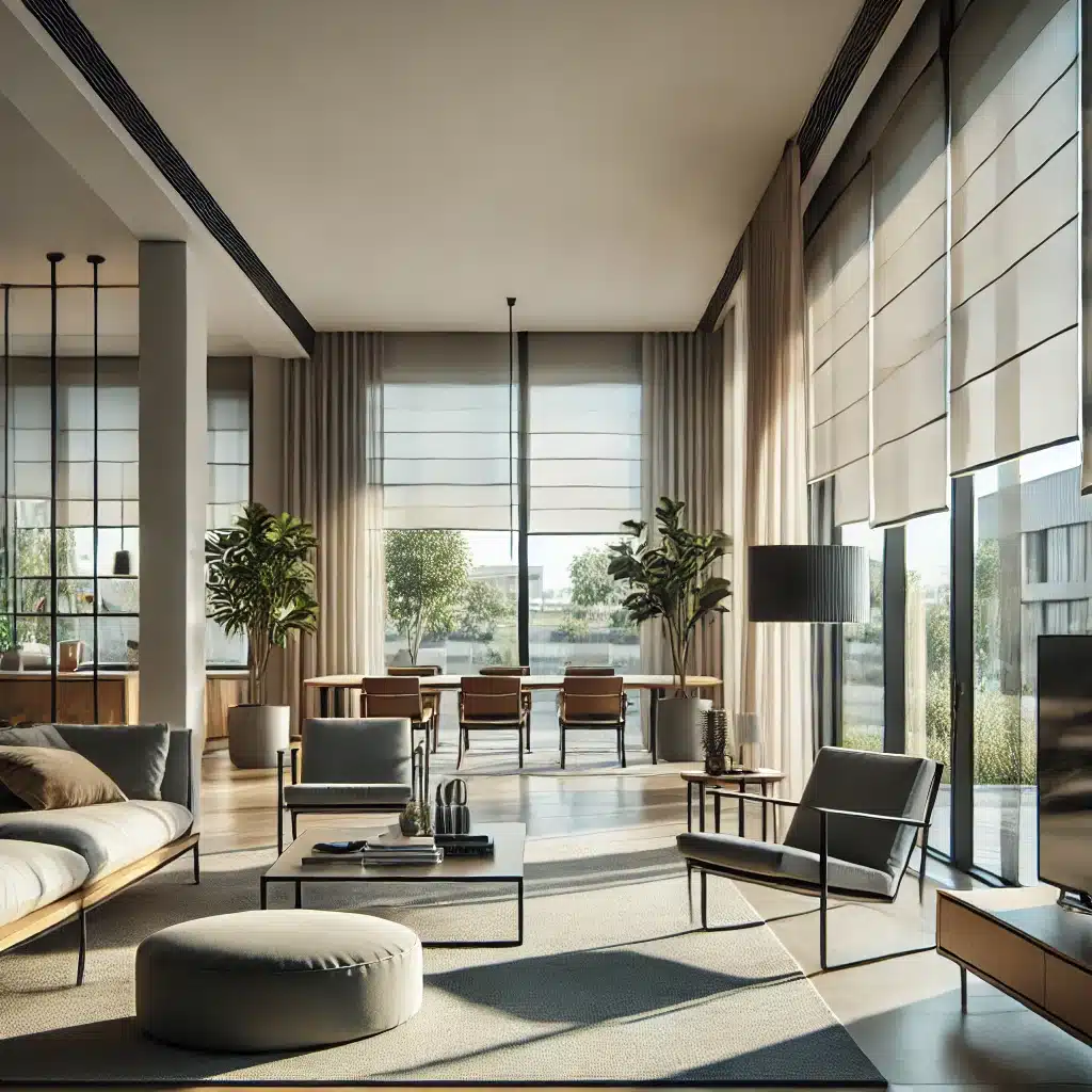 Sala moderna con persianas elegantes y luz natural | Persianas CDMX