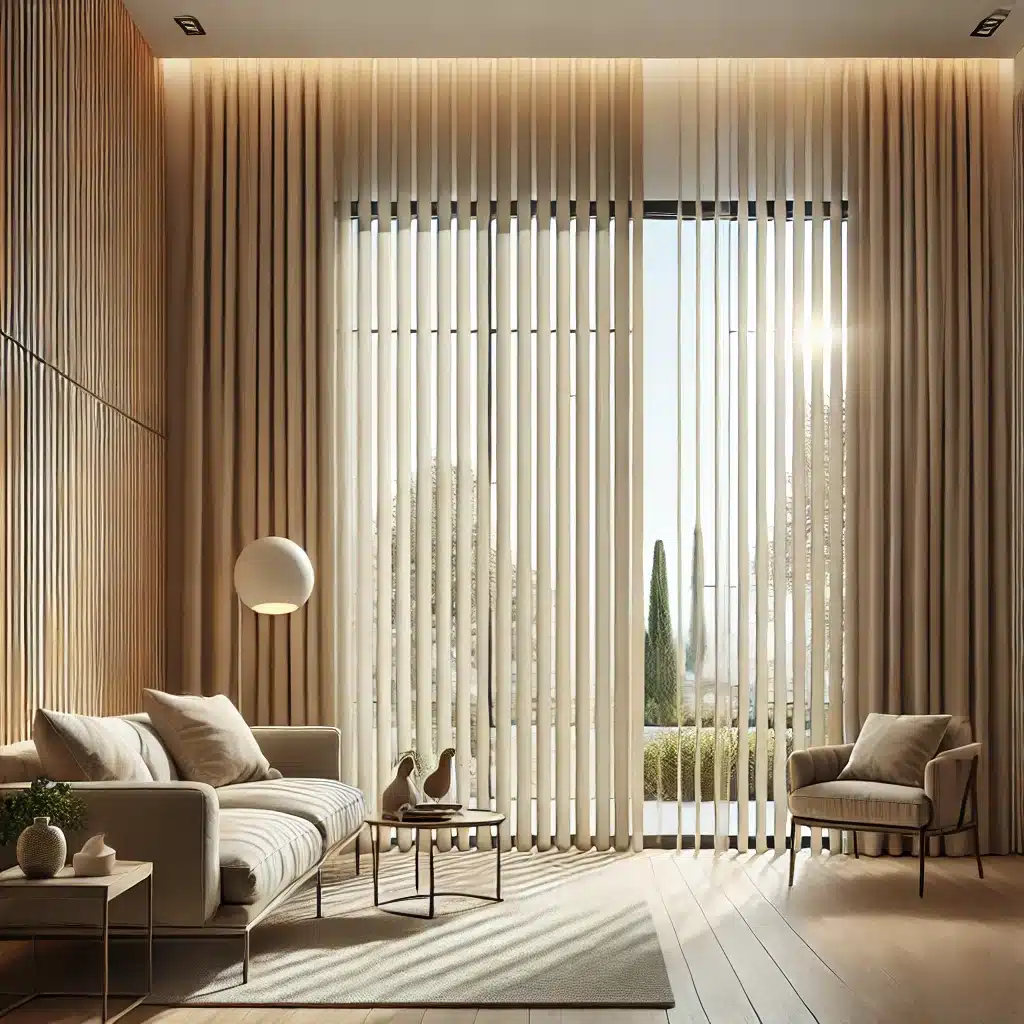Interior moderno con persianas verticales beige | Persianas CDMX